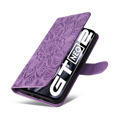 Realme GT Neo2 Sunflower Embossed Leather Wallet Phone Case with Kickstand and Card Holder