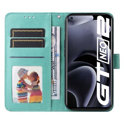 Realme GT Neo2 Sunflower Embossed Leather Wallet Phone Case with Kickstand and Card Holder