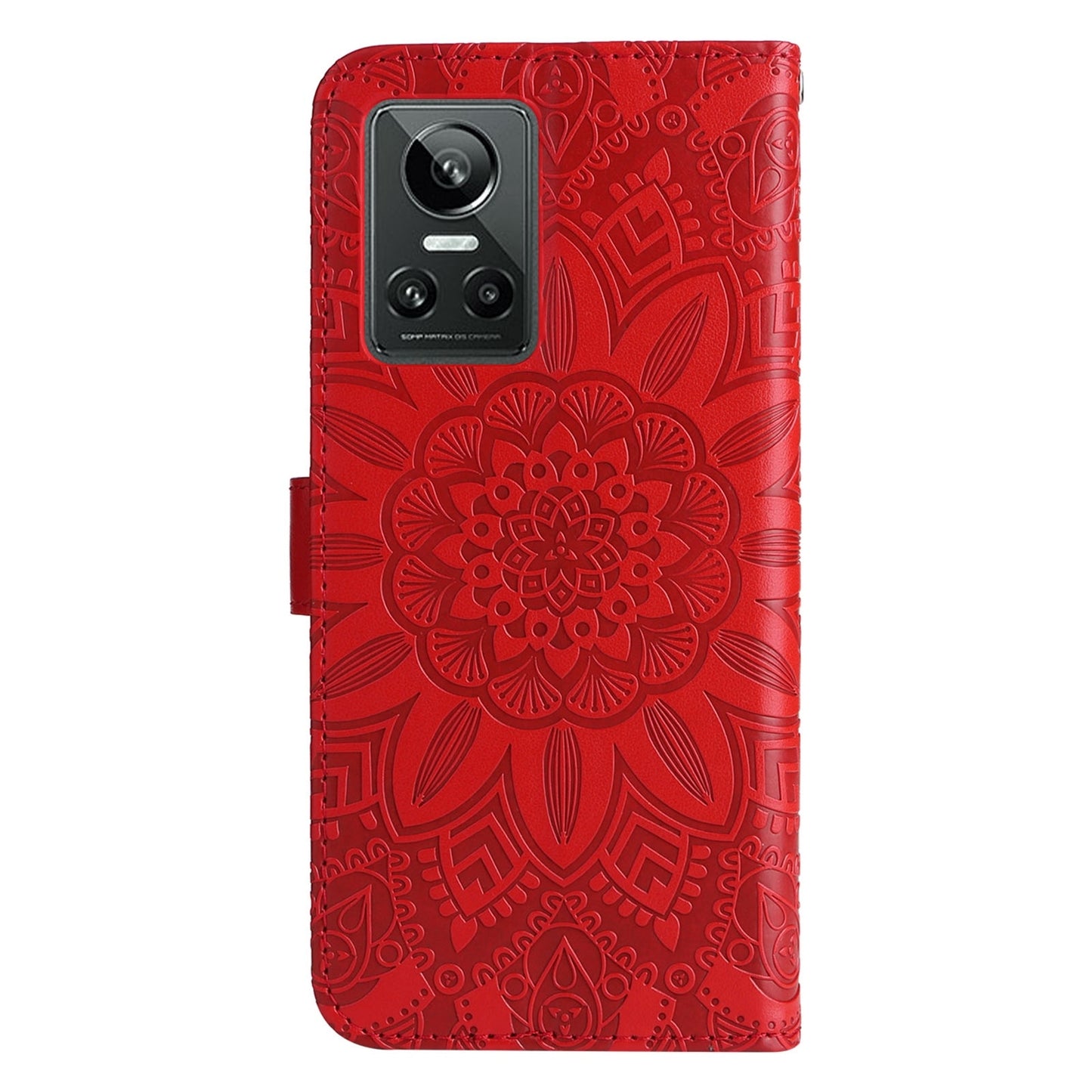 Realme GT Neo3 Sunflower Embossed Leather Wallet Phone Case with Kickstand and Card Holder