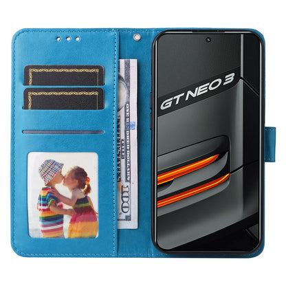 Realme GT Neo3 Sunflower Embossed Leather Wallet Phone Case with Kickstand and Card Holder