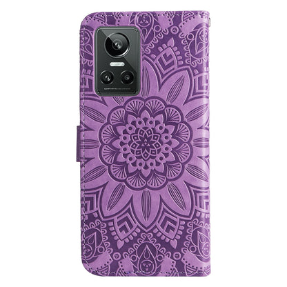 Realme GT Neo3 Sunflower Embossed Leather Wallet Phone Case with Kickstand and Card Holder