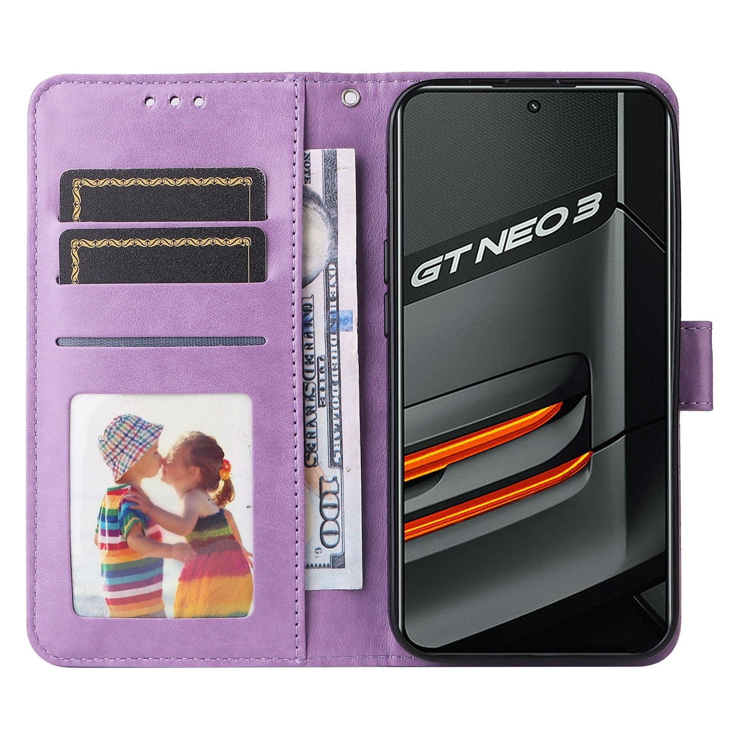 Realme GT Neo3 Sunflower Embossed Leather Wallet Phone Case with Kickstand and Card Holder