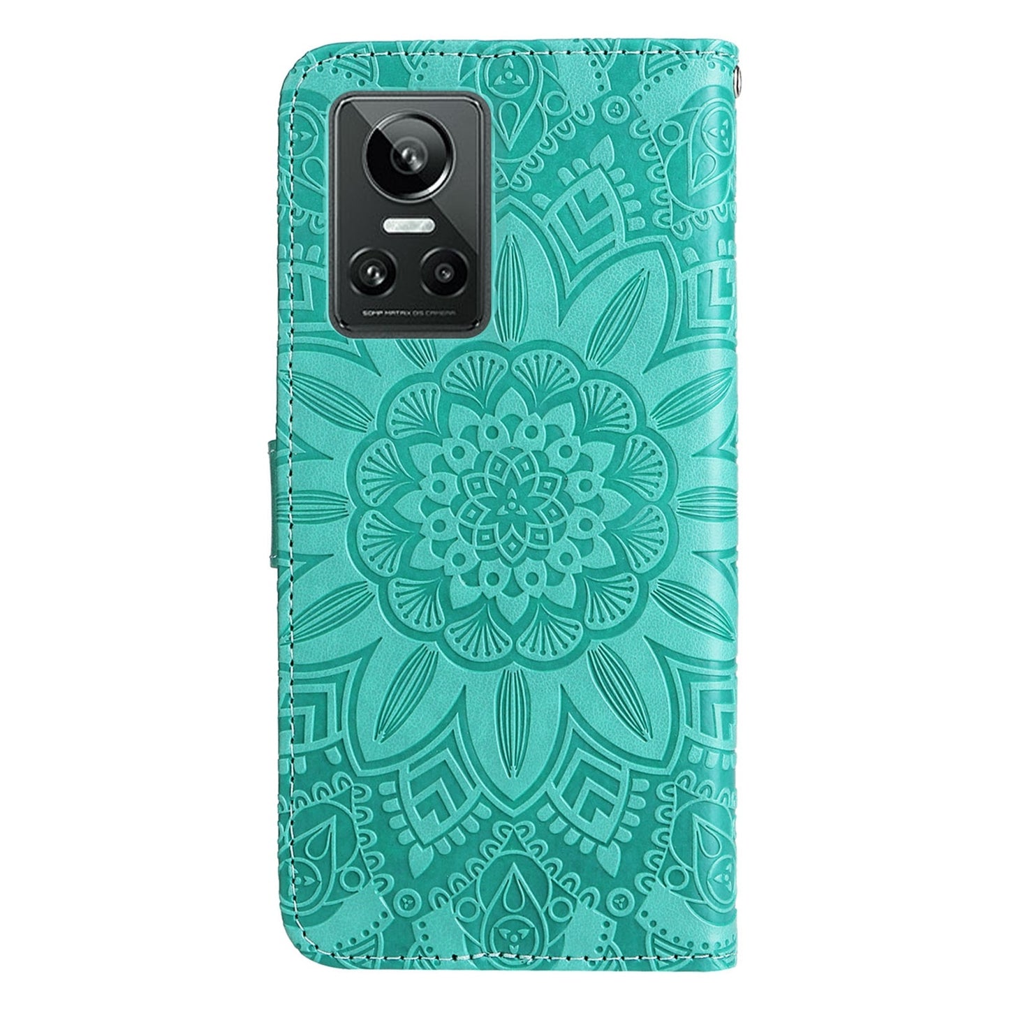Realme GT Neo3 Sunflower Embossed Leather Wallet Phone Case with Kickstand and Card Holder
