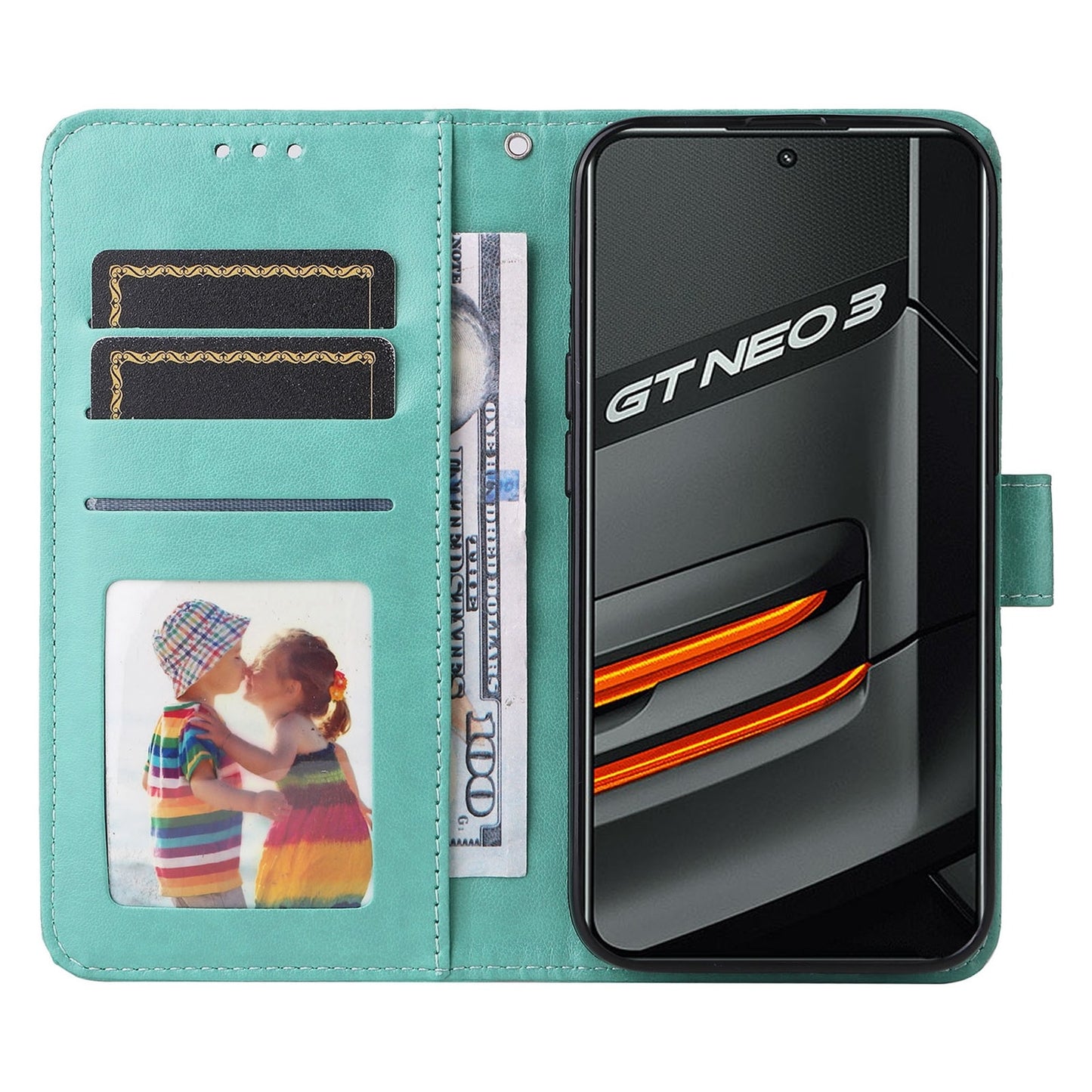 Realme GT Neo3 Sunflower Embossed Leather Wallet Phone Case with Kickstand and Card Holder