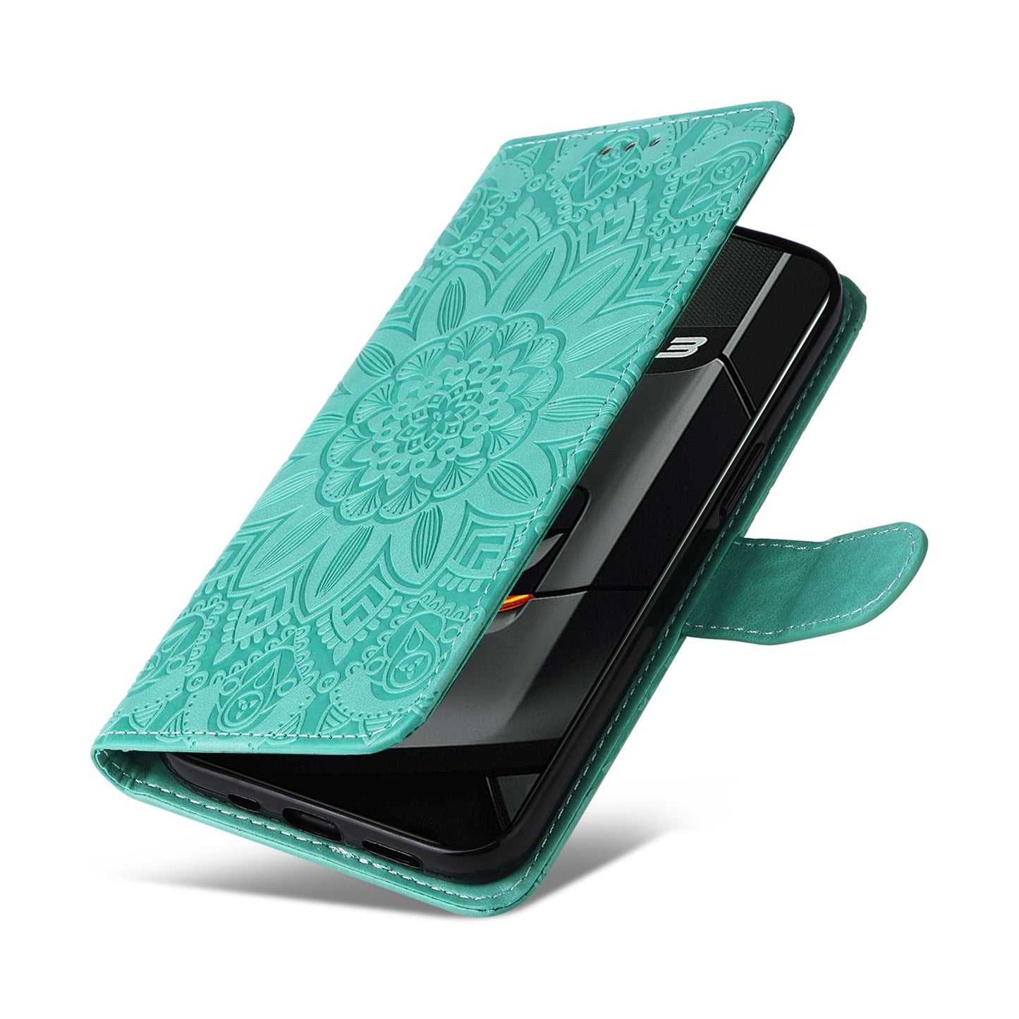 Realme GT Neo3 Sunflower Embossed Leather Wallet Phone Case with Kickstand and Card Holder