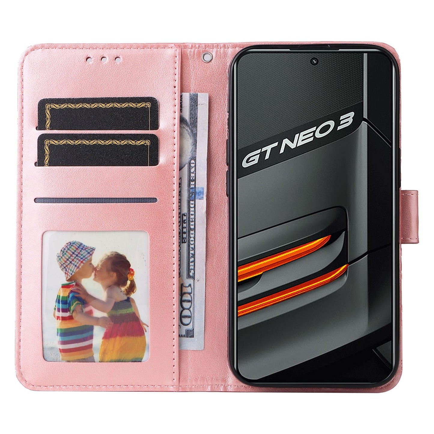 Realme GT Neo3 Sunflower Embossed Leather Wallet Phone Case with Kickstand and Card Holder