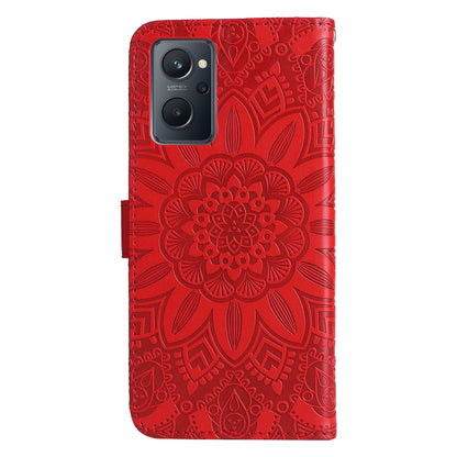 Realme 9i Sunflower Embossed Leather Wallet Phone Case with Kickstand and Card Holder