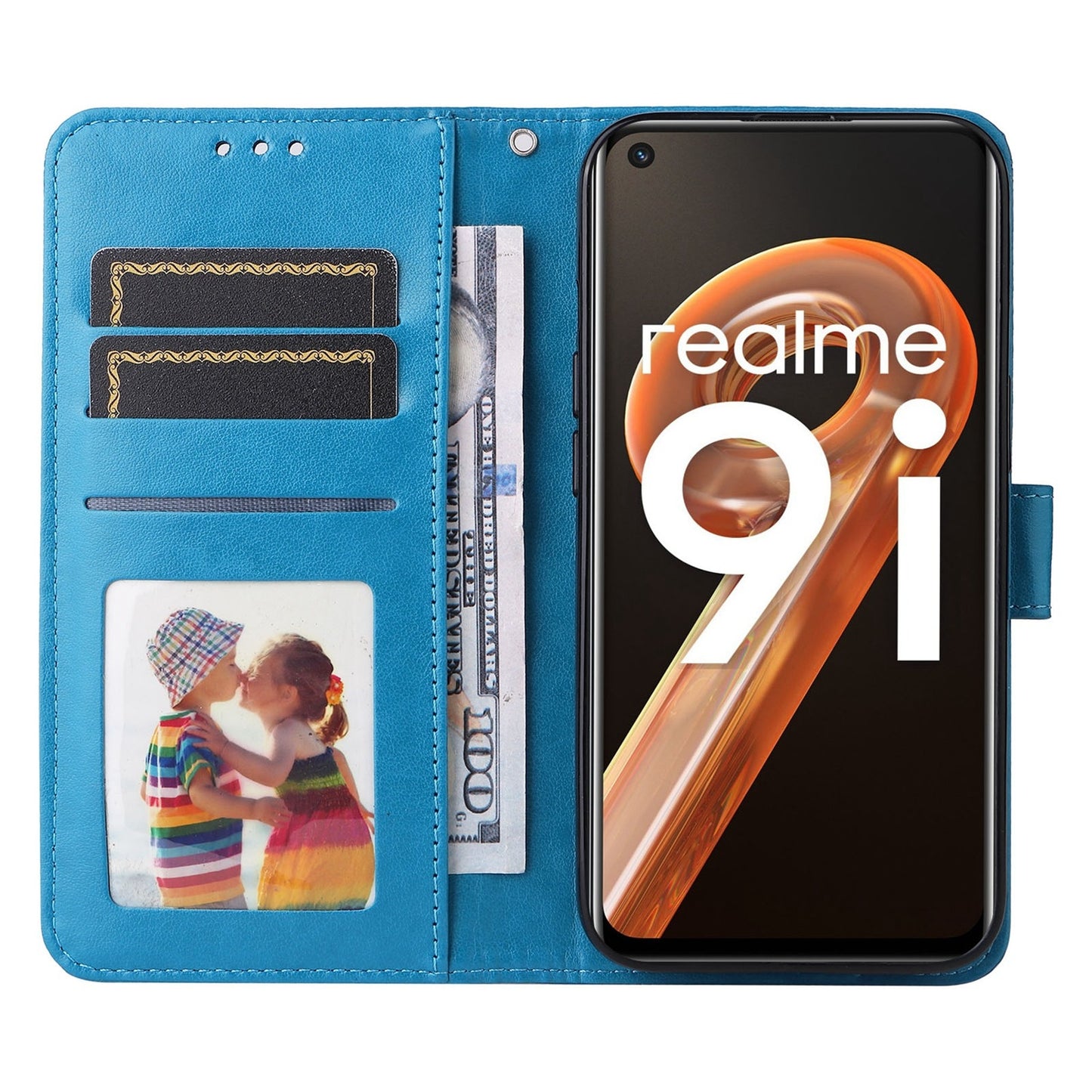 Realme A76 4G Sunflower Embossed Leather Wallet Phone Case with Kickstand and Card Holder