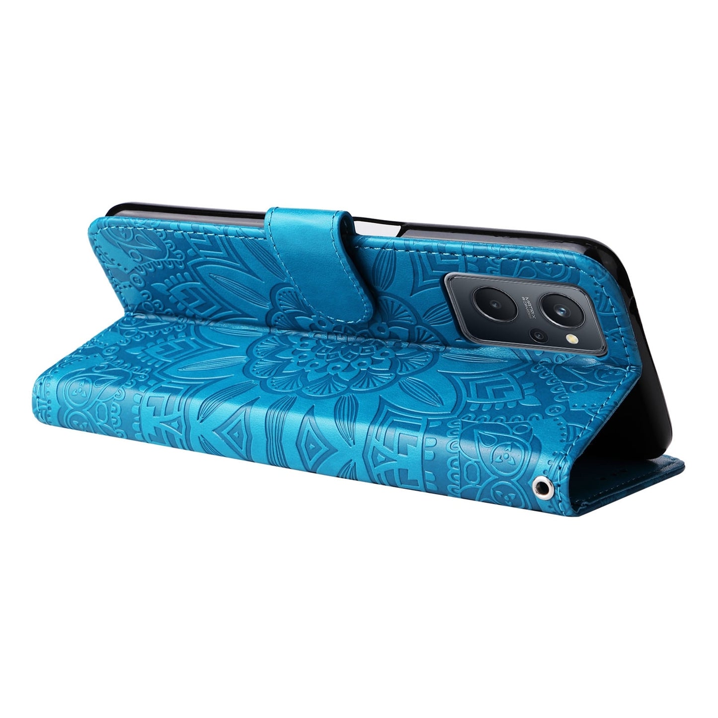 Realme 9i Sunflower Embossed Leather Wallet Phone Case with Kickstand and Card Holder