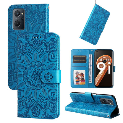Realme A36 4G Sunflower Embossed Leather Wallet Phone Case with Kickstand and Card Holder