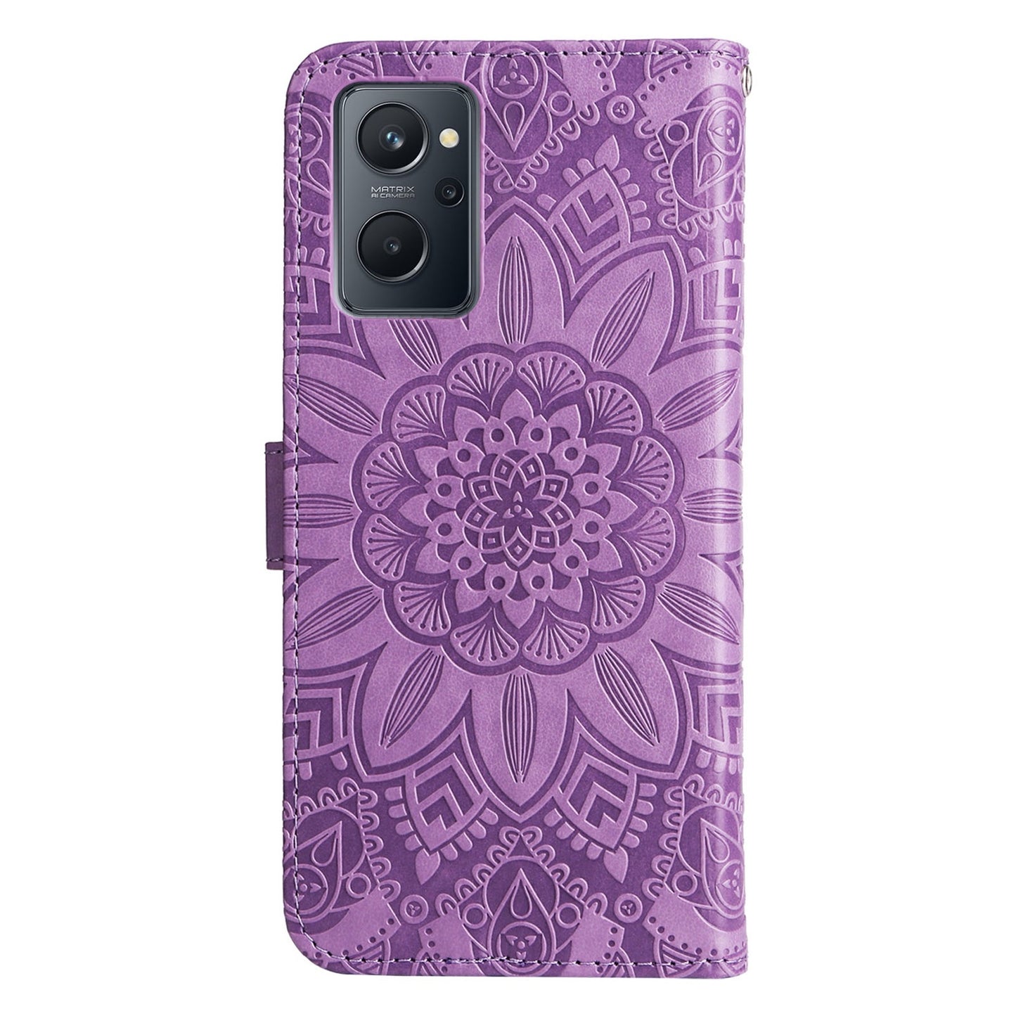 Realme A76 4G Sunflower Embossed Leather Wallet Phone Case with Kickstand and Card Holder