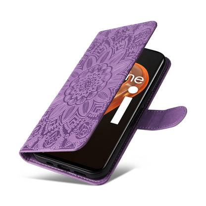 Realme A36 4G Sunflower Embossed Leather Wallet Phone Case with Kickstand and Card Holder