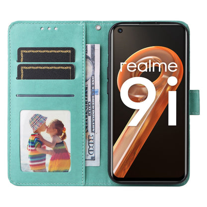 Realme 9i Sunflower Embossed Leather Wallet Phone Case with Kickstand and Card Holder