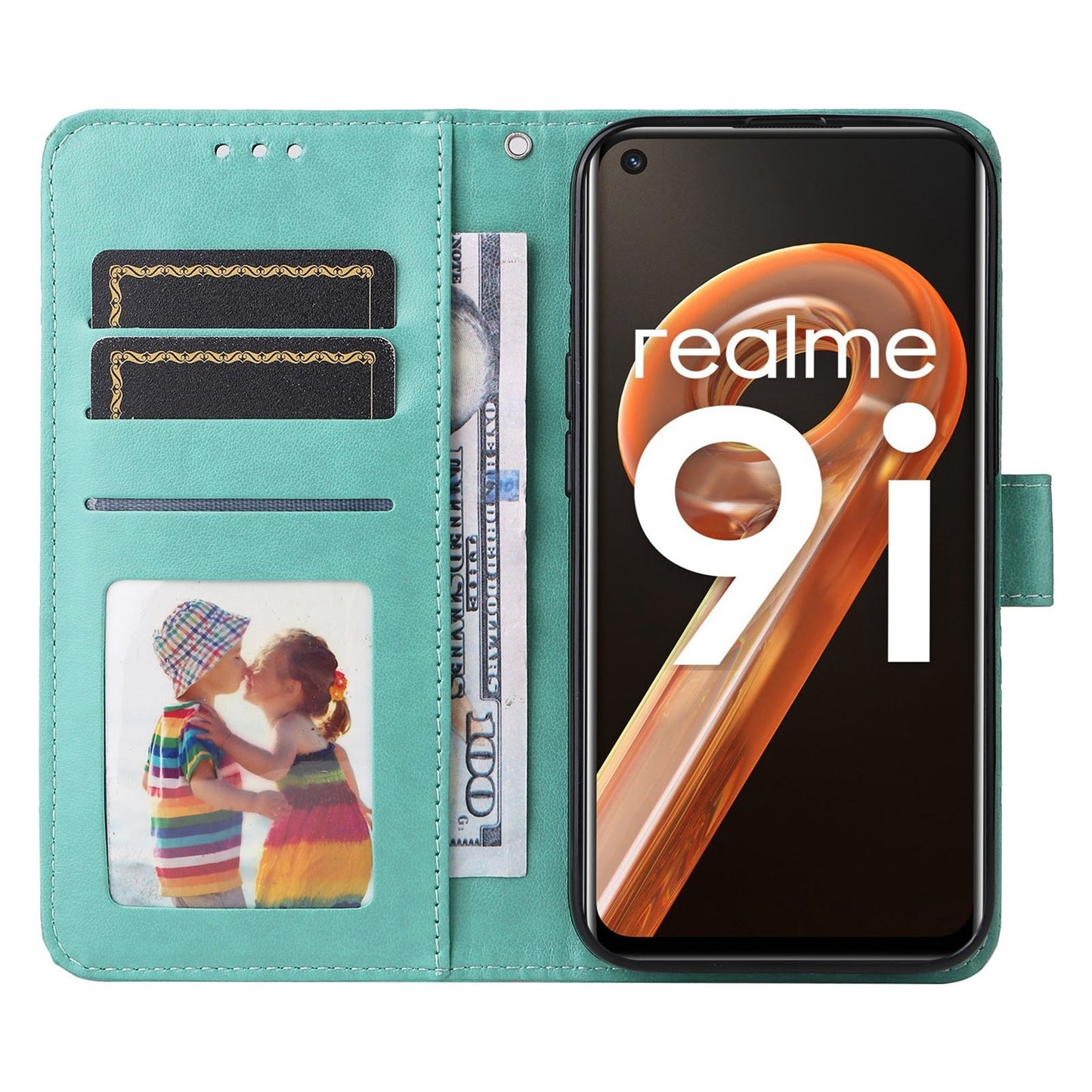 Realme A76 4G Sunflower Embossed Leather Wallet Phone Case with Kickstand and Card Holder