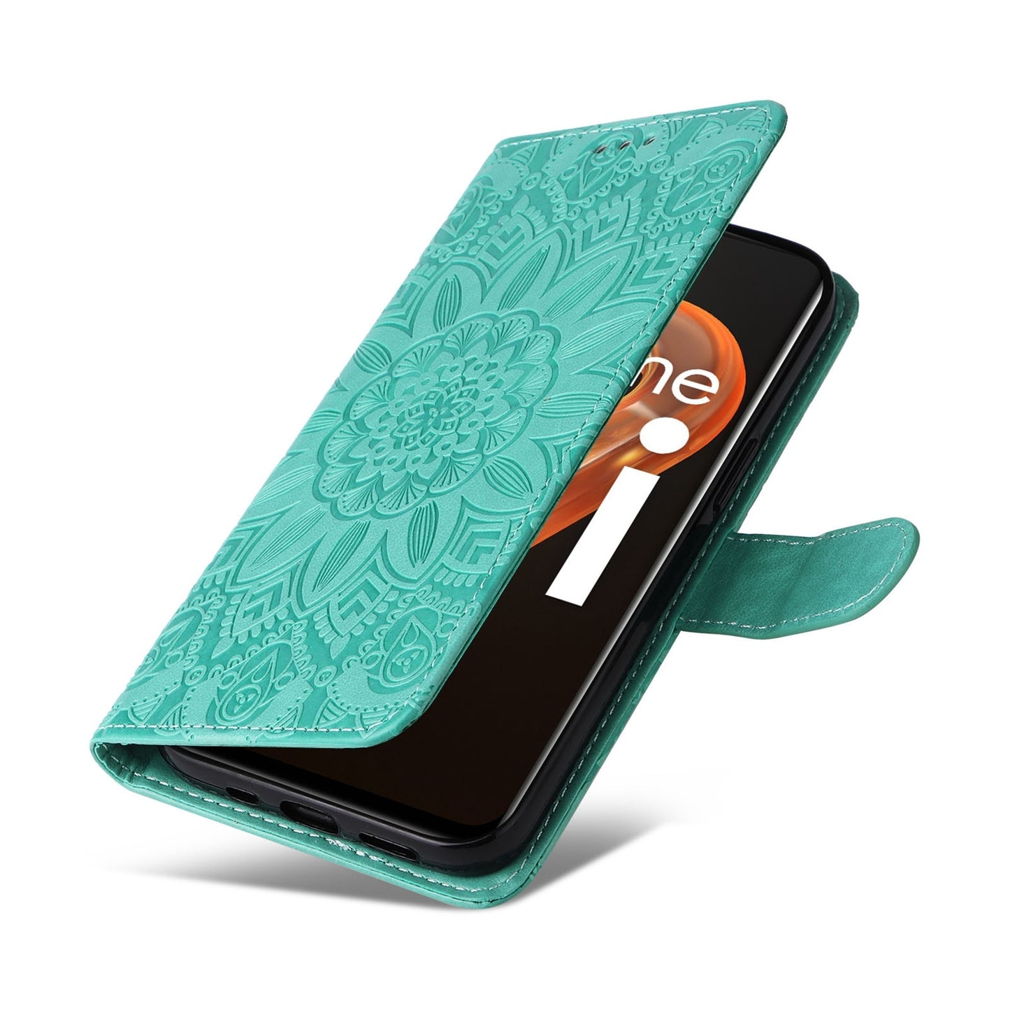 Realme 9i Sunflower Embossed Leather Wallet Phone Case with Kickstand and Card Holder