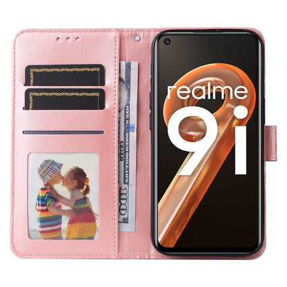 Realme 9i Sunflower Embossed Leather Wallet Phone Case with Kickstand and Card Holder