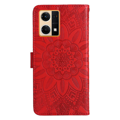 OPPO Reno7 4G Sunflower Embossed Leather Wallet Phone Case with Kickstand and Card Holder