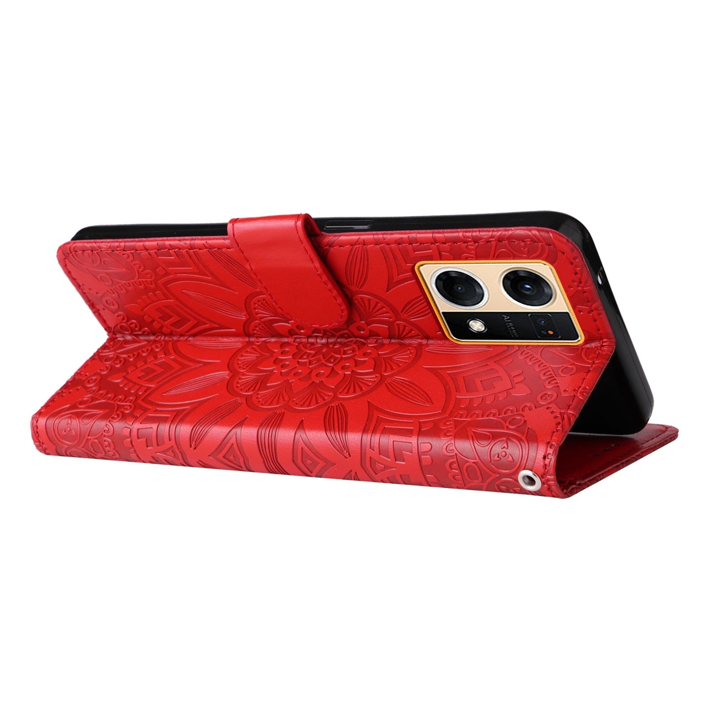 OPPO Reno7 4G Sunflower Embossed Leather Wallet Phone Case with Kickstand and Card Holder