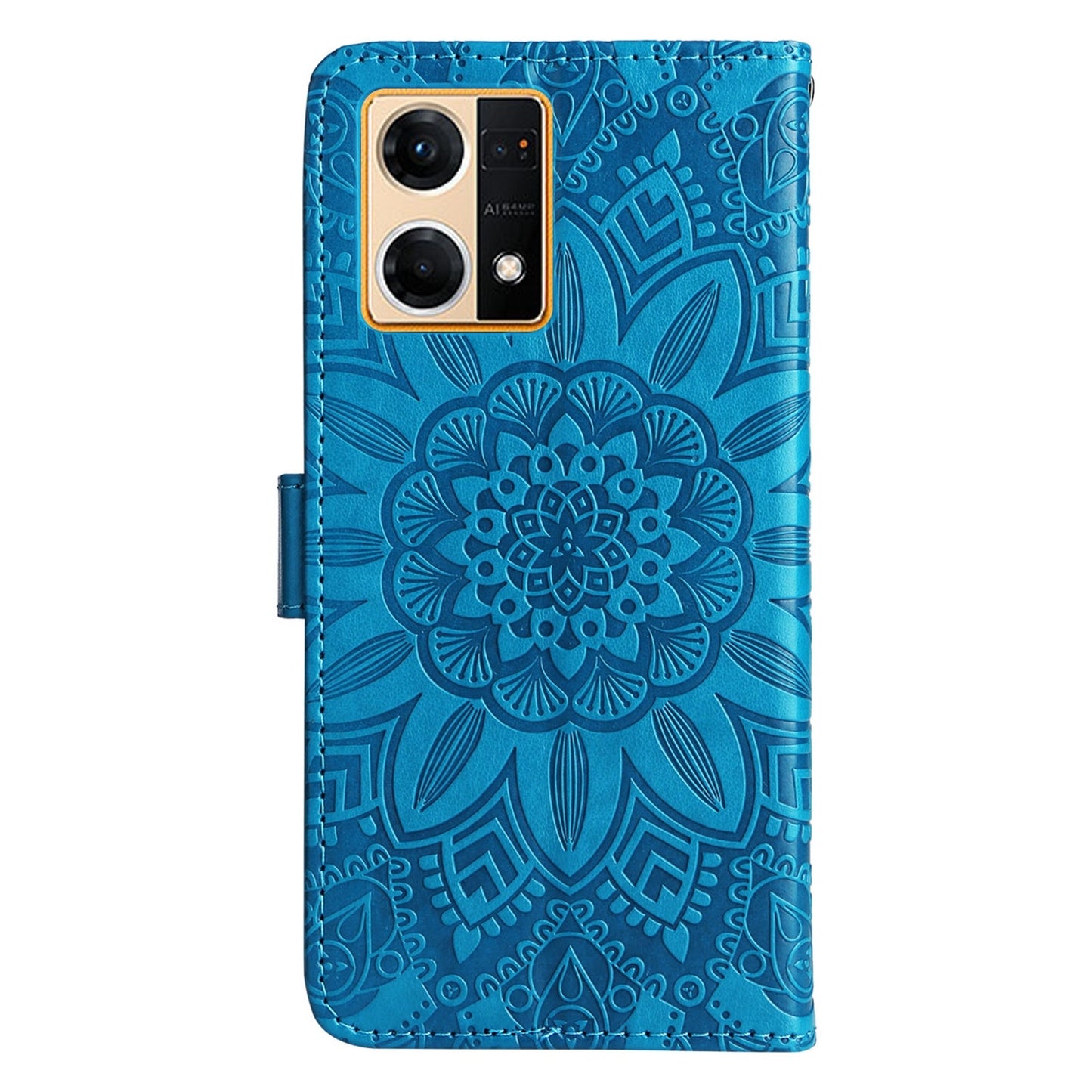 OPPO Reno7 4G Sunflower Embossed Leather Wallet Phone Case with Kickstand and Card Holder