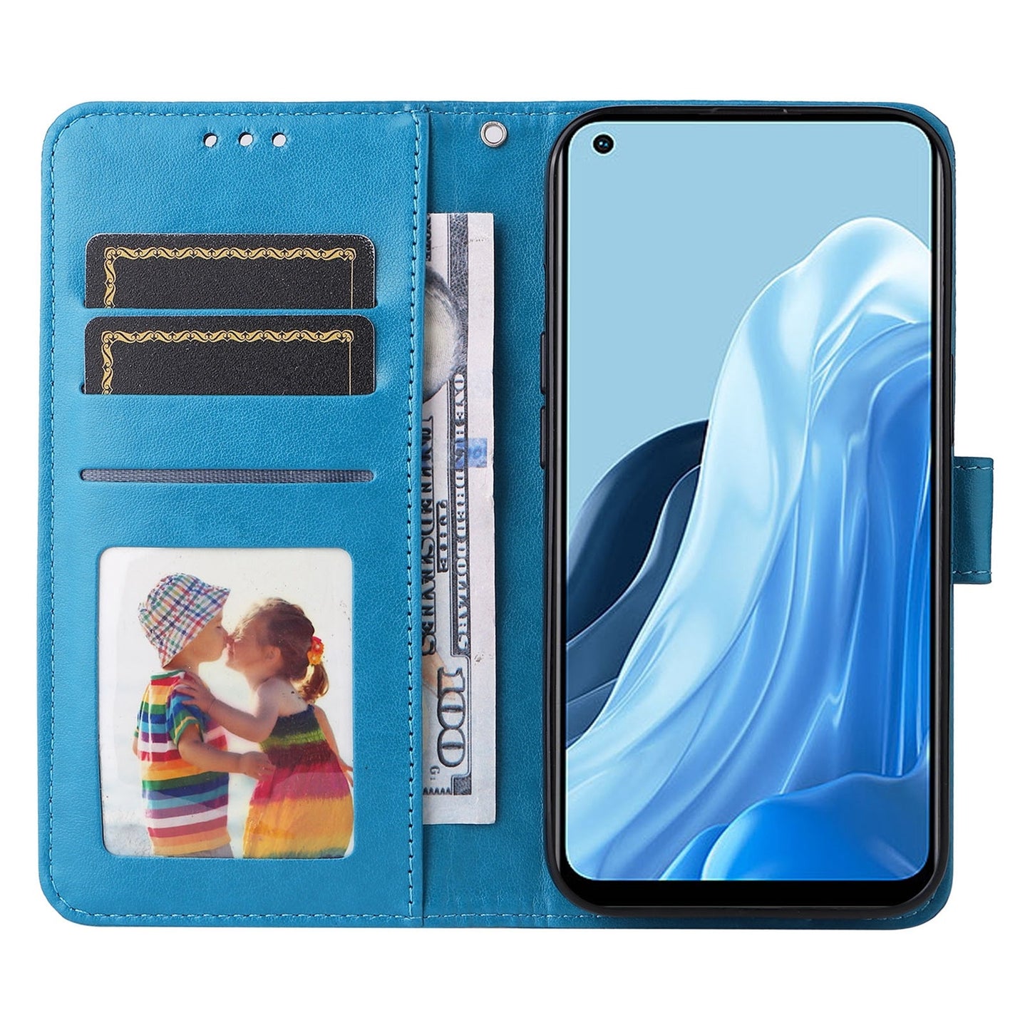 OPPO Reno7 4G Sunflower Embossed Leather Wallet Phone Case with Kickstand and Card Holder