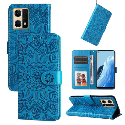 OPPO F21 Pro Sunflower Embossed Leather Wallet Phone Case with Kickstand and Card Holder