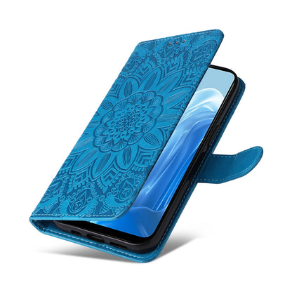OPPO F21 Pro Sunflower Embossed Leather Wallet Phone Case with Kickstand and Card Holder