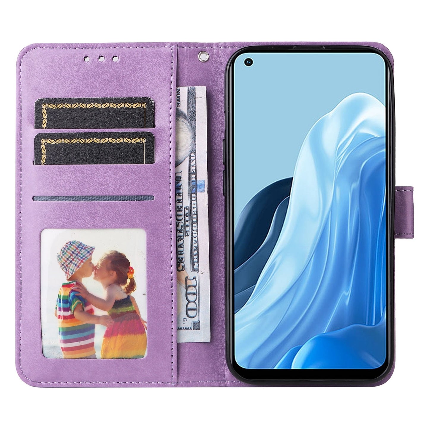 OPPO Reno7 4G Sunflower Embossed Leather Wallet Phone Case with Kickstand and Card Holder