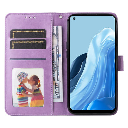 OPPO Reno7 4G Sunflower Embossed Leather Wallet Phone Case with Kickstand and Card Holder