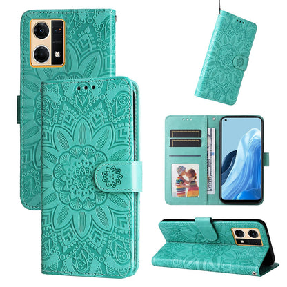OPPO Reno7 4G Sunflower Embossed Leather Wallet Phone Case with Kickstand and Card Holder