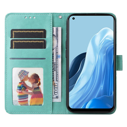 OPPO F21 Pro Sunflower Embossed Leather Wallet Phone Case with Kickstand and Card Holder