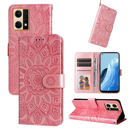 OPPO F21 Pro Sunflower Embossed Leather Wallet Phone Case with Kickstand and Card Holder