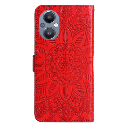 OnePlus Nord N20 5G Sunflower Embossed Leather Wallet Phone Case with Kickstand and Card Holder