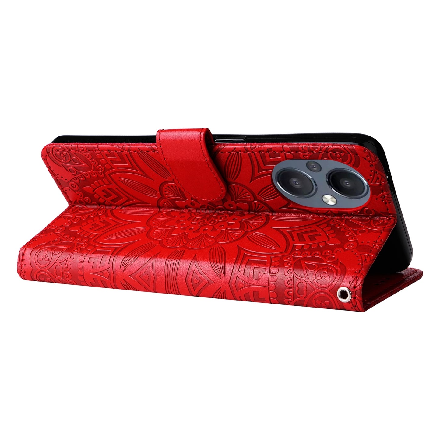 OPPO Reno7 Z Sunflower Embossed Leather Wallet Phone Case with Kickstand and Card Holder