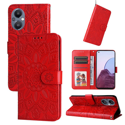 OnePlus Nord N20 5G Sunflower Embossed Leather Wallet Phone Case with Kickstand and Card Holder