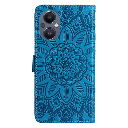 OnePlus Nord N20 5G Sunflower Embossed Leather Wallet Phone Case with Kickstand and Card Holder