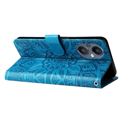 OPPO Reno7 Z Sunflower Embossed Leather Wallet Phone Case with Kickstand and Card Holder