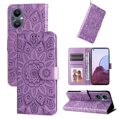 OPPO Reno7 Z Sunflower Embossed Leather Wallet Phone Case with Kickstand and Card Holder