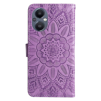 OPPO Reno7 Z Sunflower Embossed Leather Wallet Phone Case with Kickstand and Card Holder