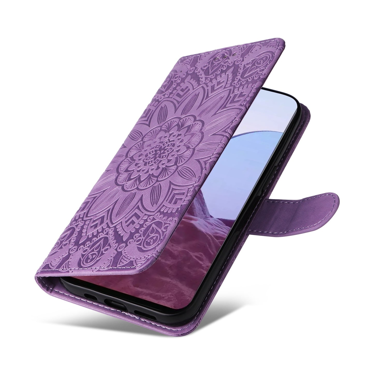 OnePlus Nord N20 5G Sunflower Embossed Leather Wallet Phone Case with Kickstand and Card Holder