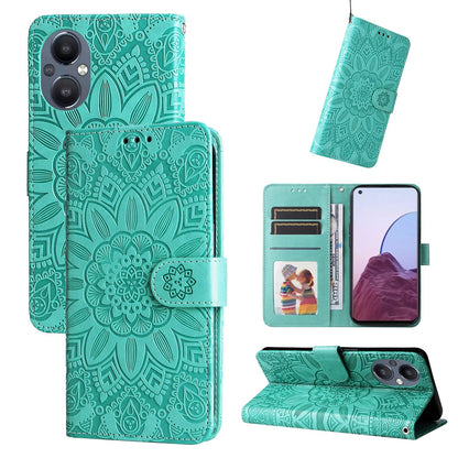 OnePlus Nord N20 5G Sunflower Embossed Leather Wallet Phone Case with Kickstand and Card Holder