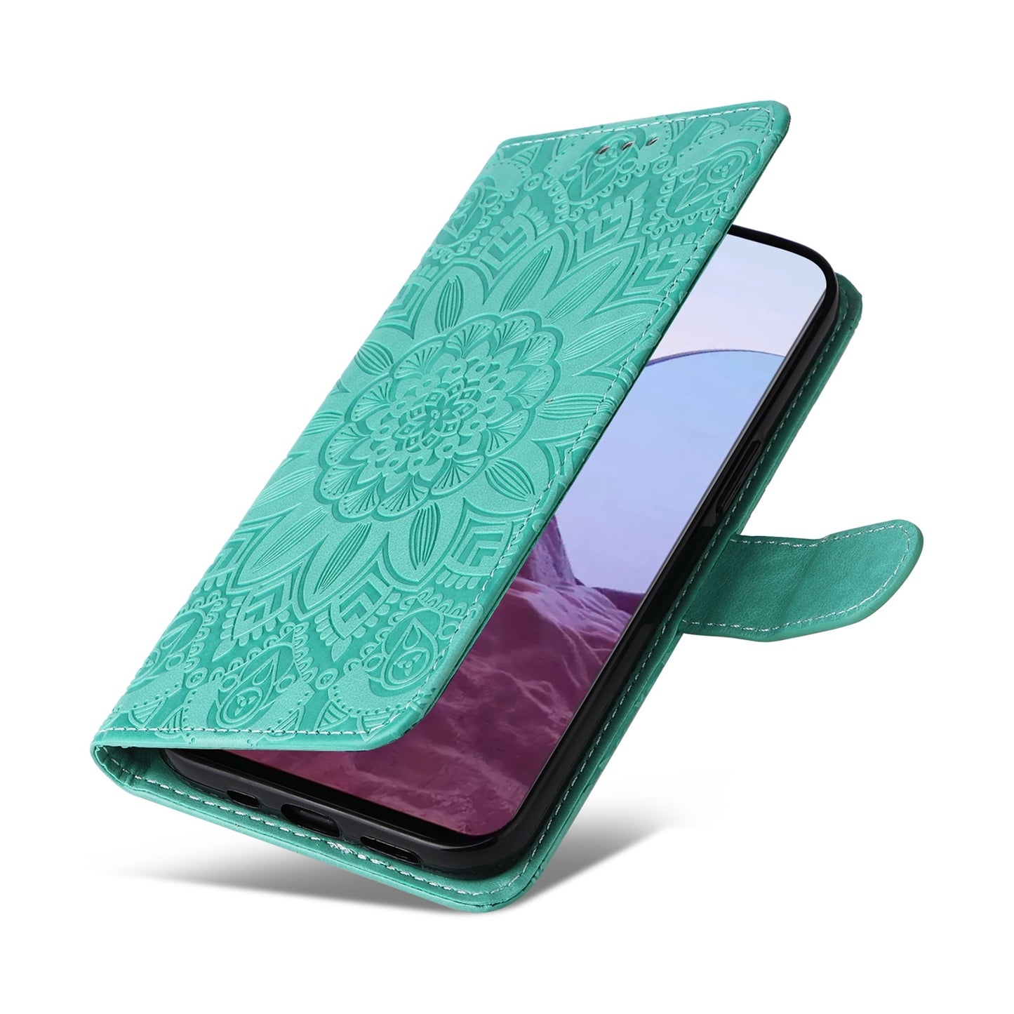 OPPO Reno7 Z Sunflower Embossed Leather Wallet Phone Case with Kickstand and Card Holder