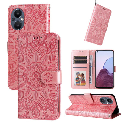 OPPO Reno7 Z Sunflower Embossed Leather Wallet Phone Case with Kickstand and Card Holder