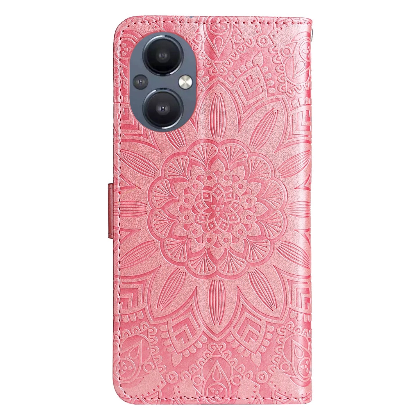 OnePlus Nord N20 5G Sunflower Embossed Leather Wallet Phone Case with Kickstand and Card Holder