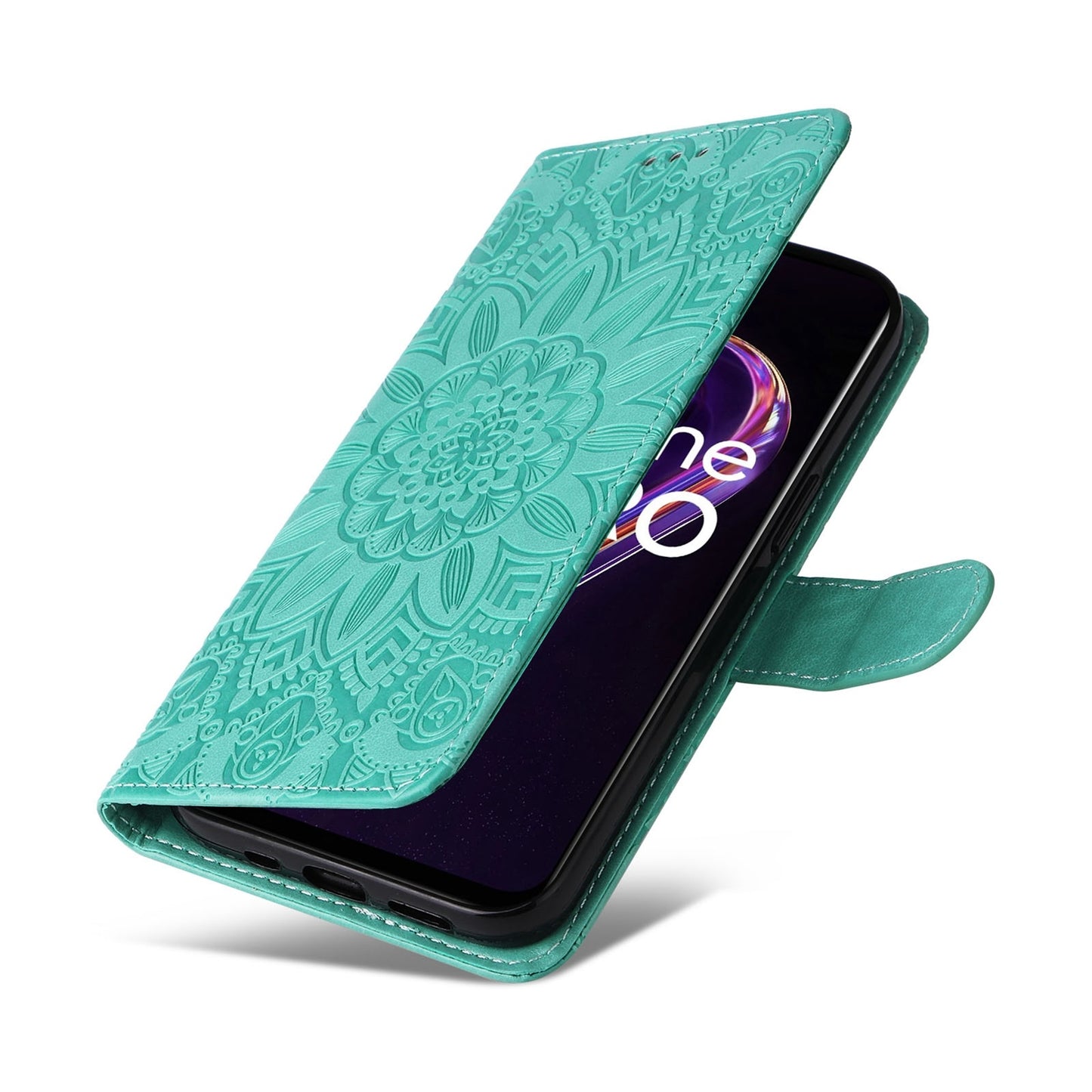 OPPO Realme 9 Pro+ Sunflower Embossed Leather Wallet Phone Case with Kickstand and Card Holder