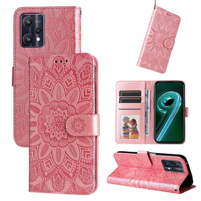 OPPO Realme 9 Pro+ Sunflower Embossed Leather Wallet Phone Case with Kickstand and Card Holder