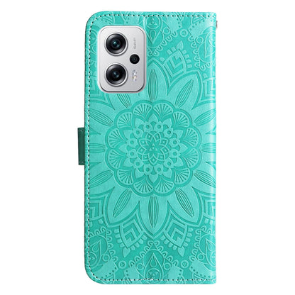 Xiaomi Redmi Note 11T Pro Sunflower Embossed Leather Wallet Phone Case with Kickstand and Card Holder