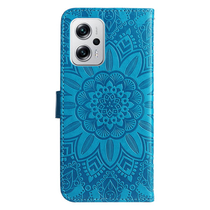 Xiaomi Redmi Note 11T Pro Sunflower Embossed Leather Wallet Phone Case with Kickstand and Card Holder