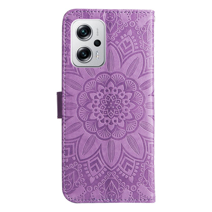 Xiaomi Redmi Note 11T Pro Sunflower Embossed Leather Wallet Phone Case with Kickstand and Card Holder