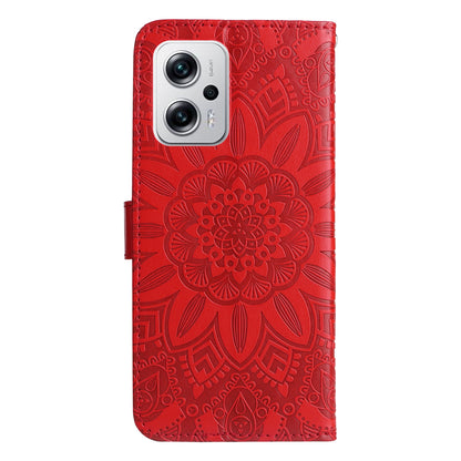 Xiaomi Redmi Note 11T Pro Sunflower Embossed Leather Wallet Phone Case with Kickstand and Card Holder