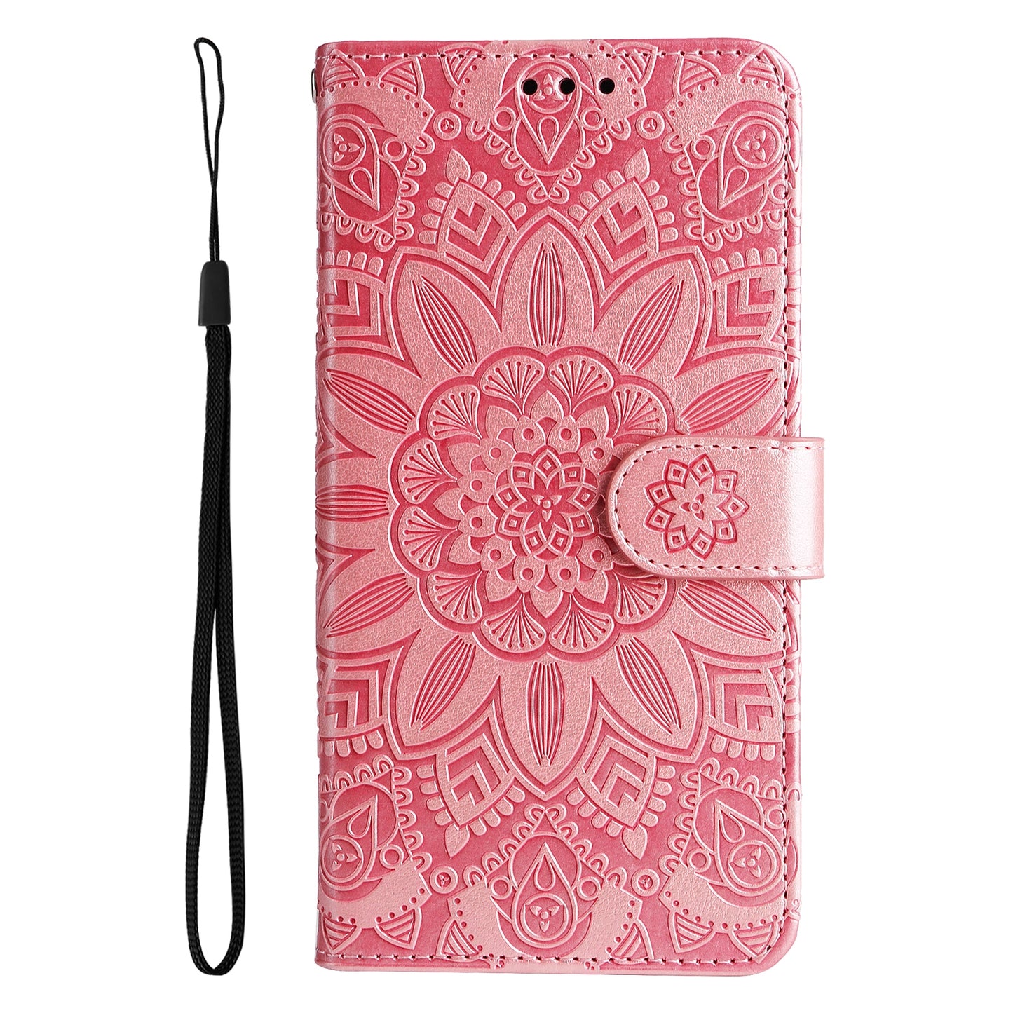 iPhone 14 Sunflower Embossed Leather Wallet Phone Case with Kickstand and Card Holder